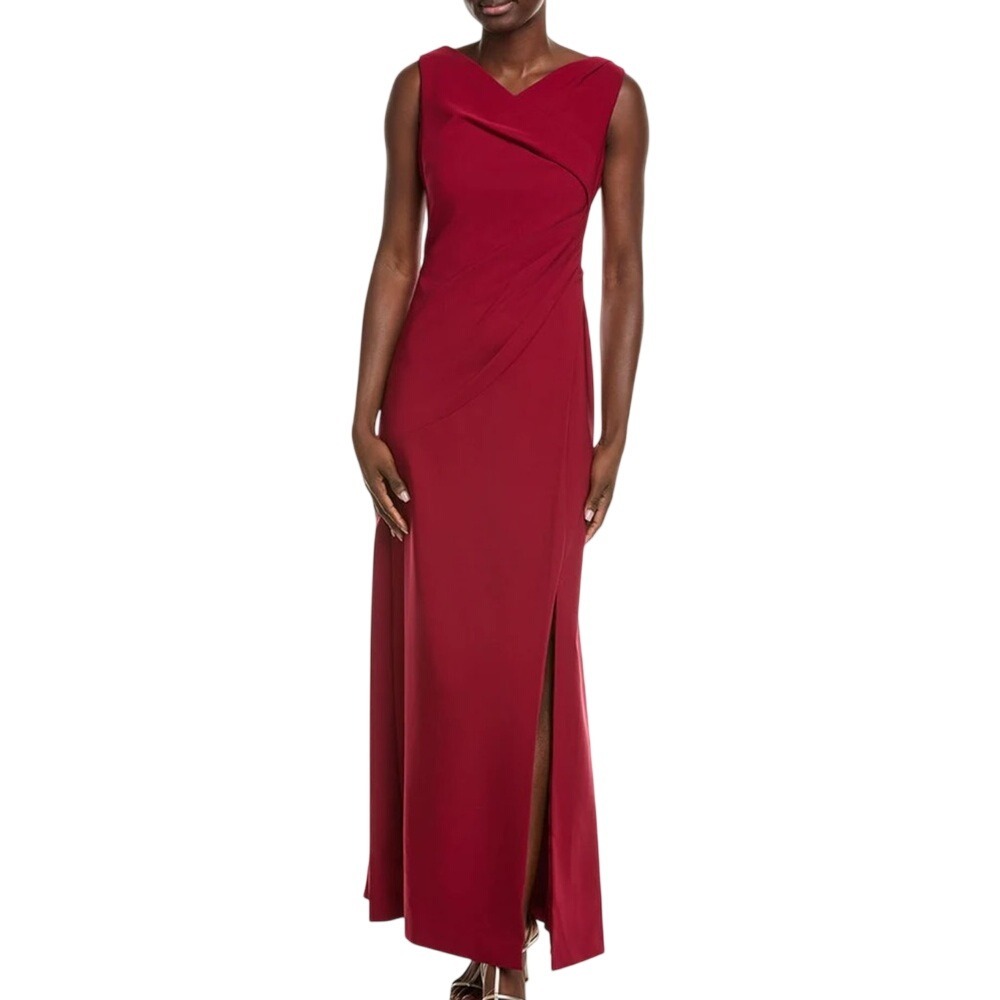 Kay Unger Nicolette Red Ruby Wine Evening Gown Sleeveless Column Slit Sz 6 NWT